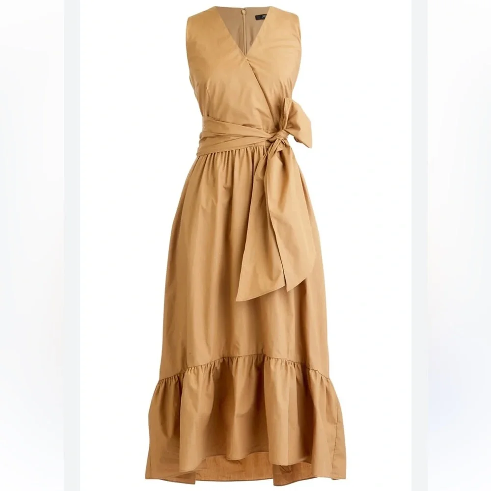 J. Crew Faux Wrap Cotton Poplin Dress In Camel - Picture 4 of 11